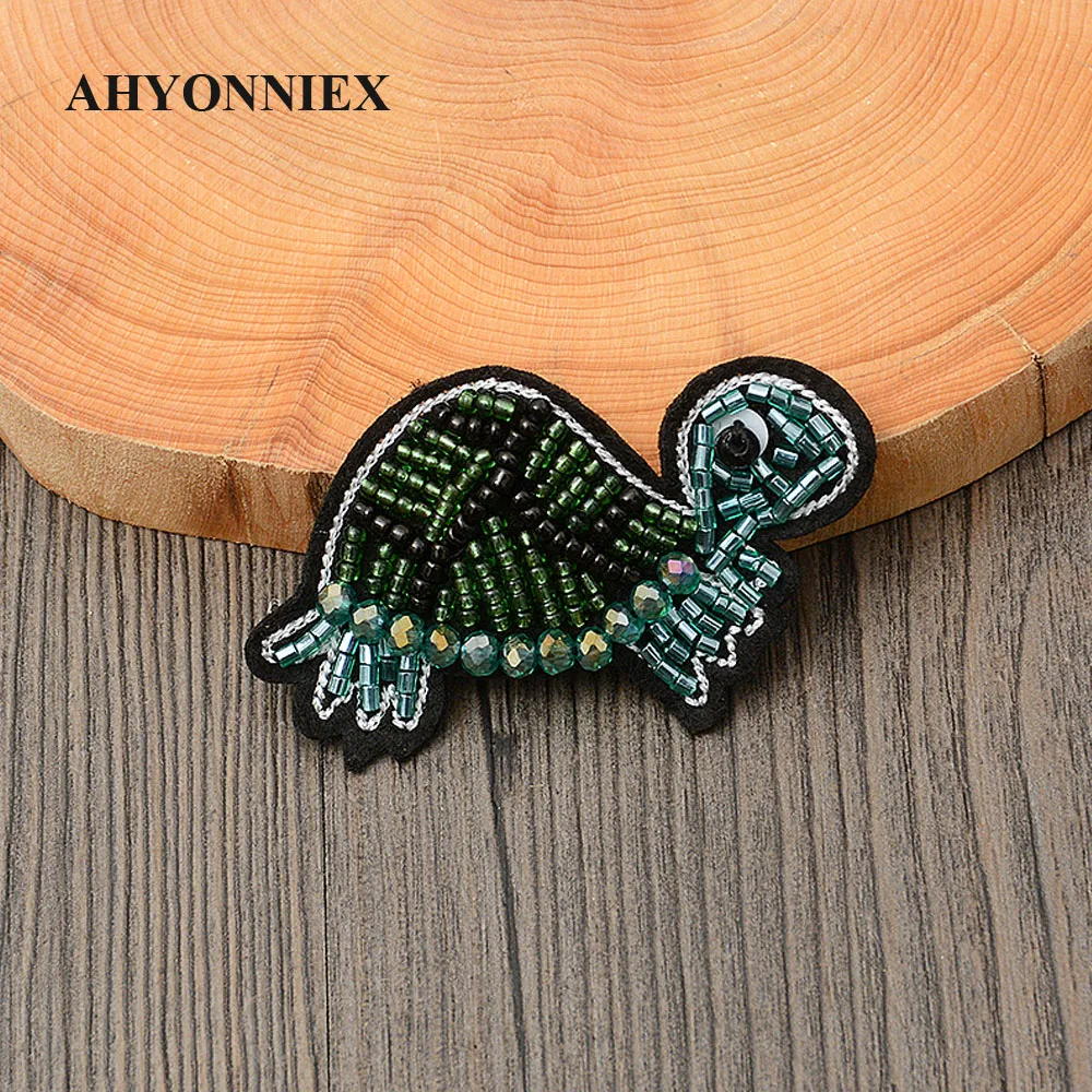 AHYONNIEX Handmade ocean world beads rhinestones patches sew on beading applique clothes shoes bags decoration tortoise patch