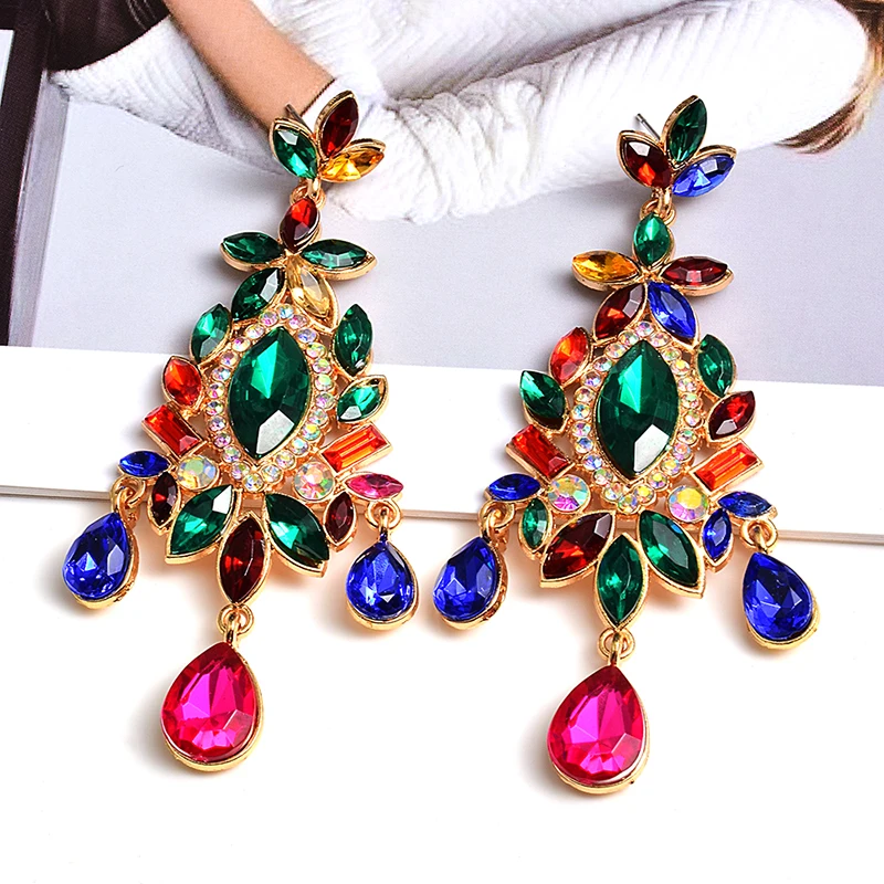 Fashion Full Crystal Rhinestone Charm Dangle Earrings For Women Jewelry Maxi Lady\'s Party Collection Accessories Brincos