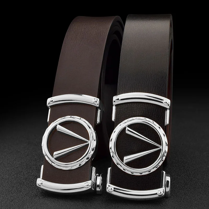 Ceinture en cuir véritable pour hommes, avec boucle automatique en V, de bonne qualité, de styliste, mode en peau de vache, décontractée