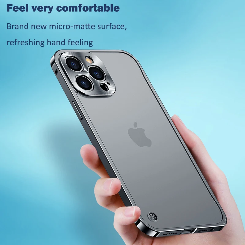 Aviation Aluminium Alloy Phone Case For iPhone 13 12 11 Pro Max Metal Frame Frosted Translucent Back Cover With Hippo Buckle