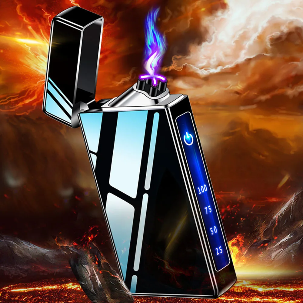 2021 Windproof Double Arc Lighter Fingerprint Induction Electric Lighter Flameless Electronic Lighter Type-c charging for Men