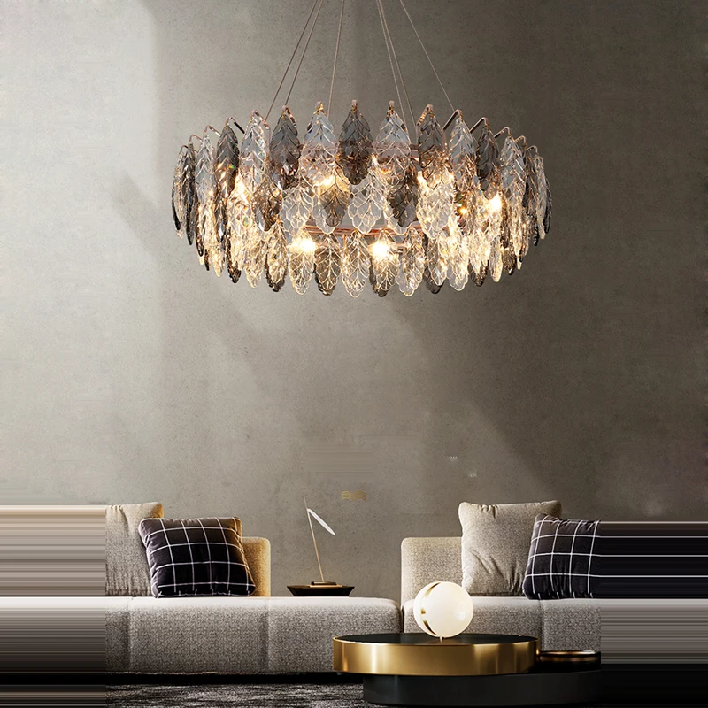 LED Dimmable Crystal Goose Feather Gold Silver Lustre Chandelier Lighting Suspension Luminaire Lampen For Dinning Room