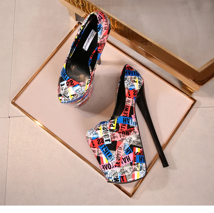 SDTRFT Pumps Ladies Platform Woman 22cm Thin High Heels Zapatos Mujer Stiletto Crossdresser Round Toe Dance Shoes Plus:34-46 47