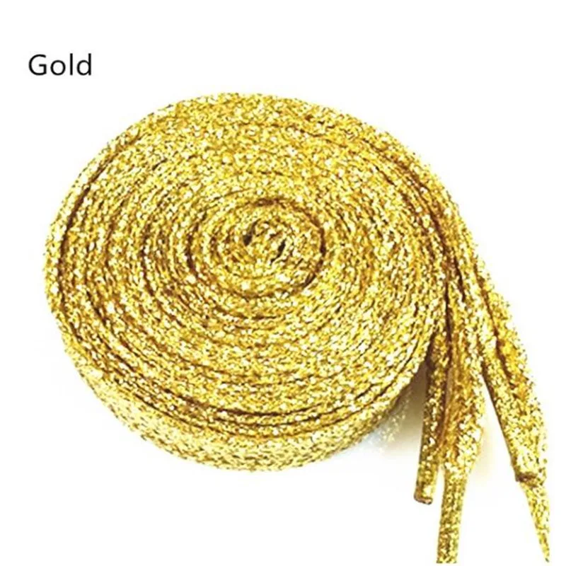 120 cm Colorful man women Shoelaces sneakers Metallic Glitter Shiny gold shoelace silver Flat shoe laces run sports shoe lacing