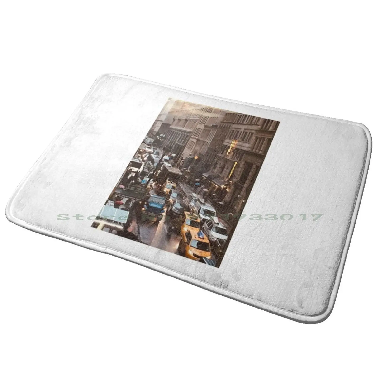 Rainy Morning In Midtown Entrance Door Mat Bath Mat Rug Rain Midtown New York City Nyc Manhattan Rachel George Traffic Hotel