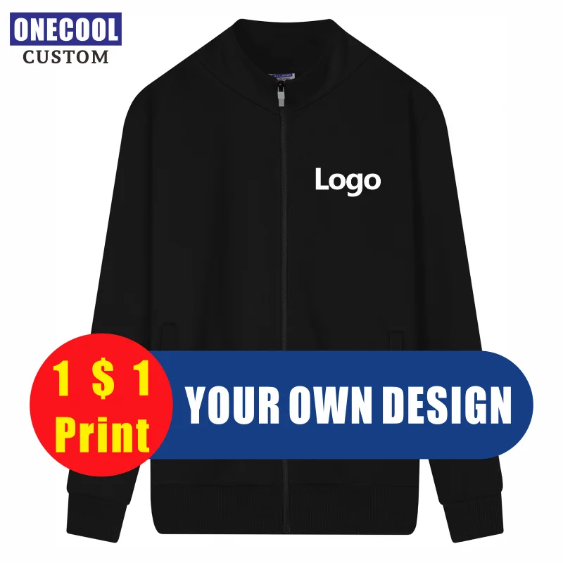 Jaket Tebal Logo Kustom Cetak Desain Pribadi Merek Perusahaan Kualitas Tinggi Sweatershirt Bordir Disesuaikan ONECOOL 2021