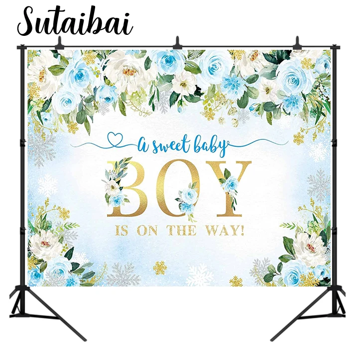 Мальчик цветочный детский душ Фотофон Румяна синий цветок фотографический баннер украшение зима это мальчик Baby Shower