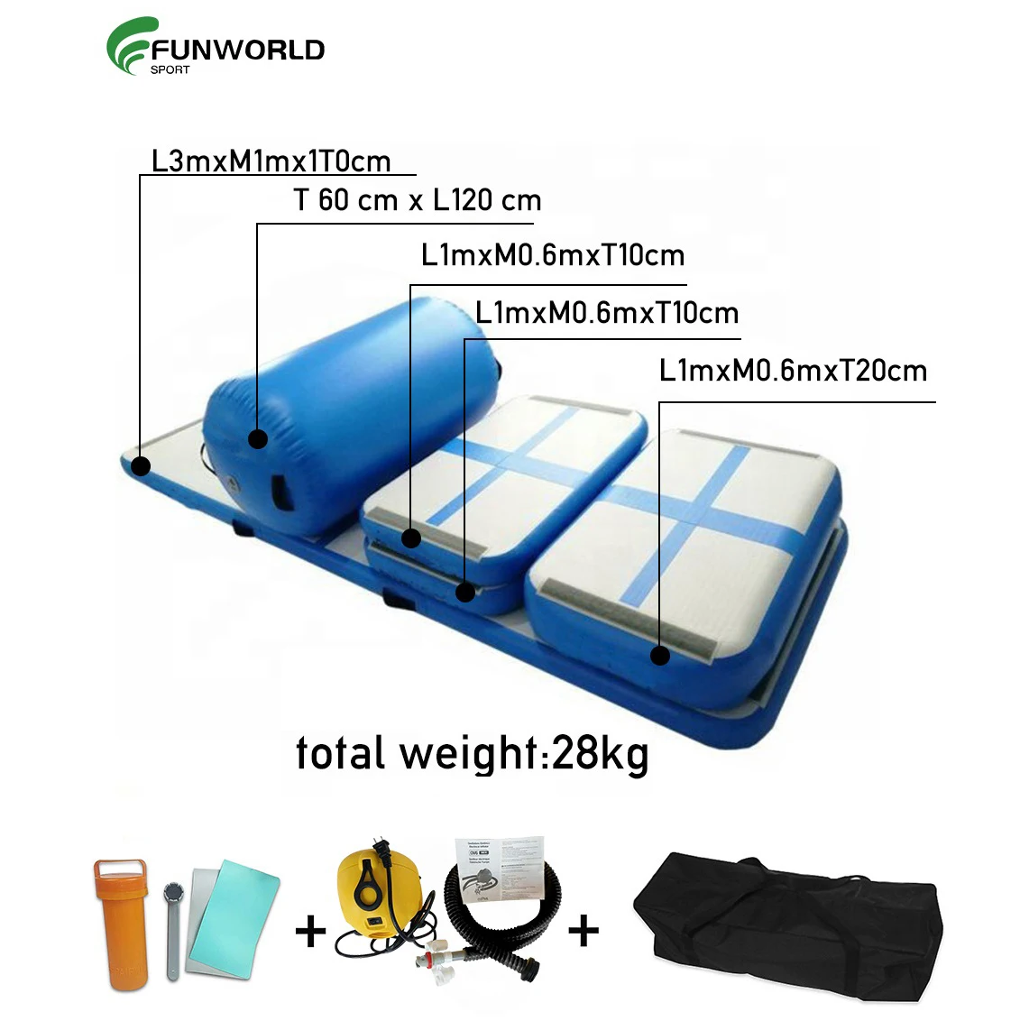 FUNWORLD 3m 5m 6m 8m 10m 12m Inflatable Air Track For Sale in Gymnastics Training set Factory