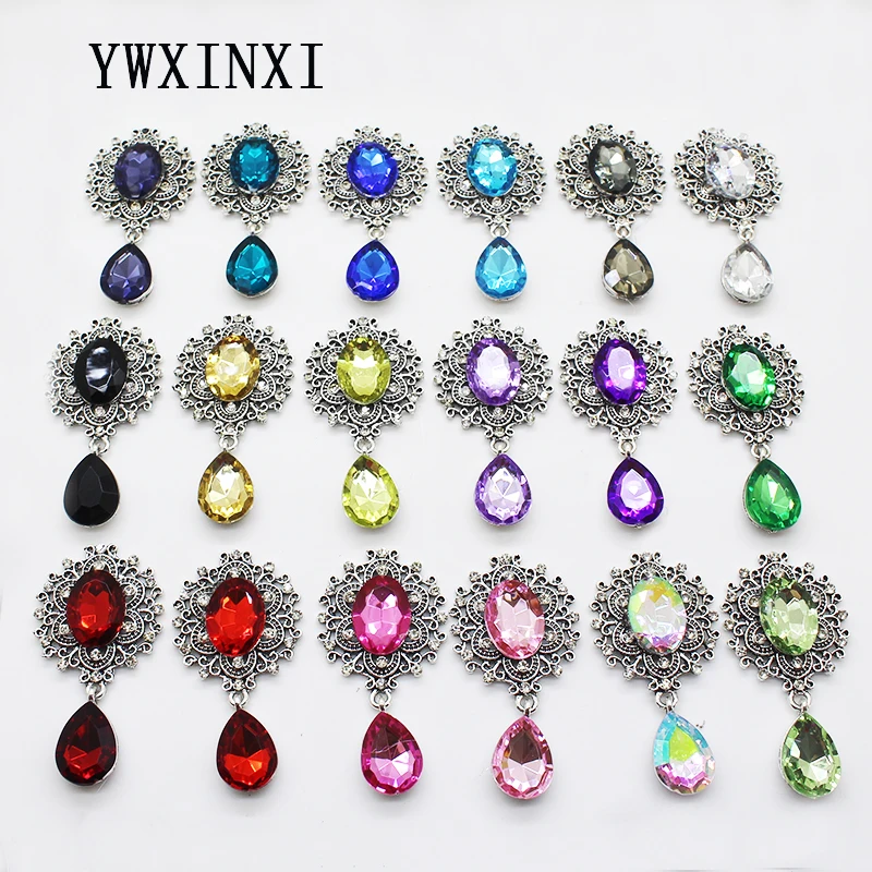 YWXINXI fashion hot 10Pcs beautiful retro brooch 55 * 28mm alloy accessories DIY jewelry rhinestone decoration sewing Production