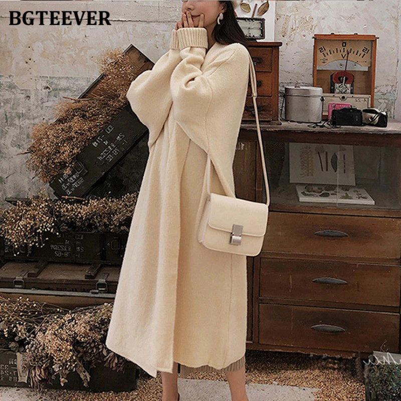 BGTEEVER Stylish Chic Oversized Knitted Cardigans for Women V-neck Soft Warm Loose Female Sweater Cardigans Autumn Winter 2020