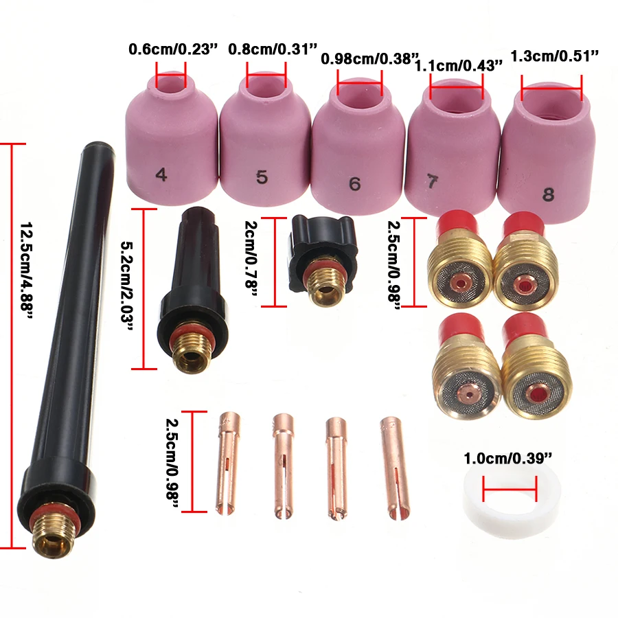 17 Teile/los Wig-schweißbrenner Gas Objektiv Zubehör Full Kit Set Für WP-9 WP-20 WP-25 Serie 0.040 "-1/8" schweißer Werkzeug – Detail 2