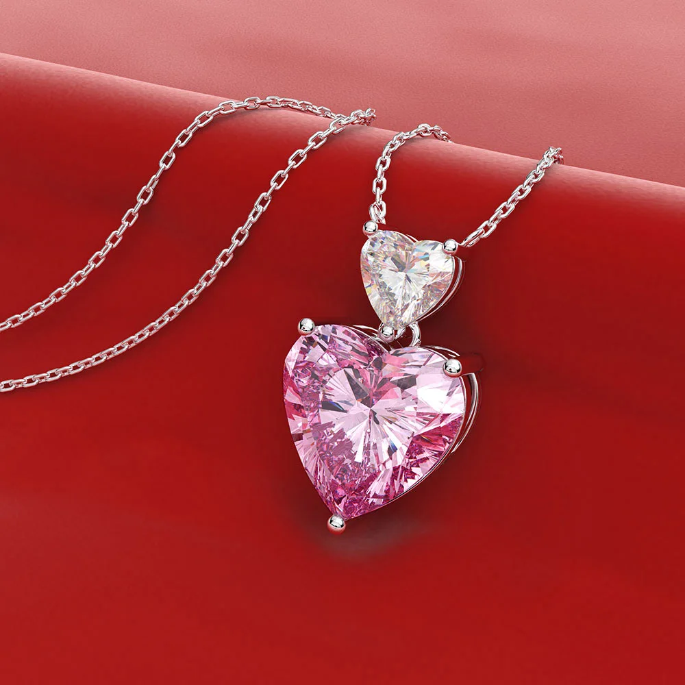 

HIBRIDE Romantic Heart Shape Pink Yellow Color Created Women Necklace&Pendant AAA CZ Necklace Party Jewelry Accessories P65