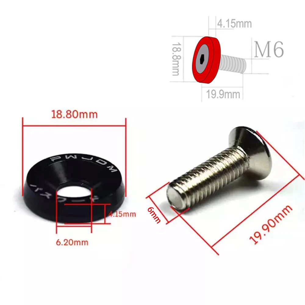 Uniwersalny 10 sztuk JDM samochodów zmodyfikowane Hex łączniki Fender podkładka zderzak silnik wklęsłe śruby M6 śruby tablicy rejestracyjnej czarny