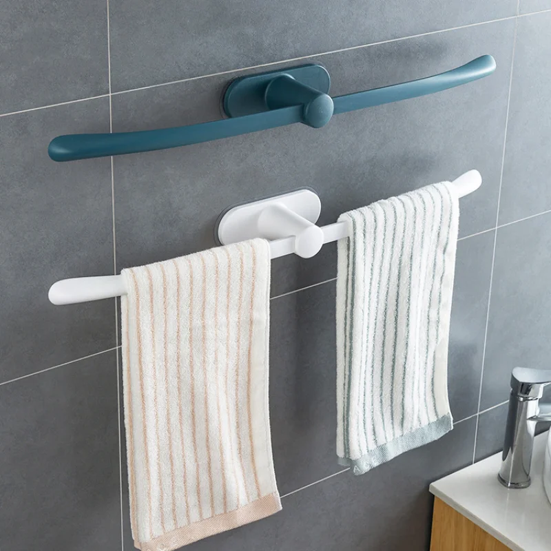 T-shaped Self-adhesive Bathroom Storage Holder Rack Plastic Wall Mount Towel Bar Shelf Rail Kitchen Wipes Hanging Suction Hooks