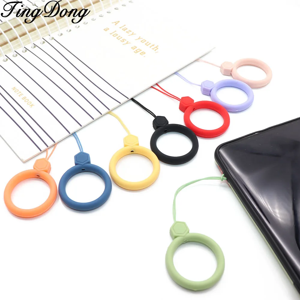 Anel fivela para o telefone móvel caso doces cor bonito anel de dedo cinta de silicone chaveiro corrente cordão acessórios para airpods caso