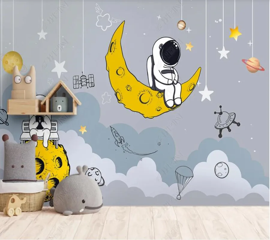 

Custom papel parede Space Astronaut Rocket Planet Satellite 3D Children's Room for living room bedroom decoration wallpaper