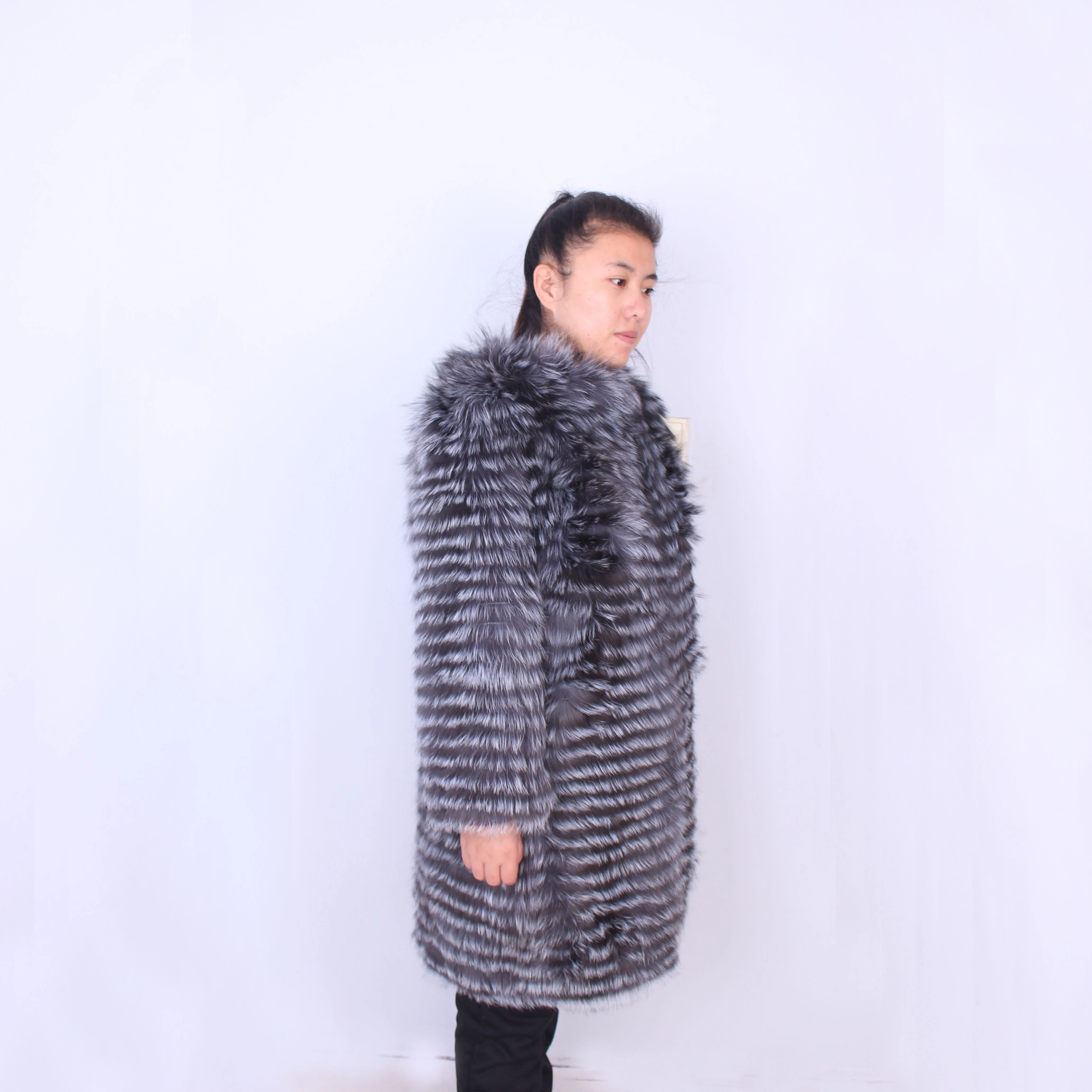 Linhaoshengyue-Silver Fox Fur Coat for Women, Lithium Plus, Long 90cm, Round Neck,Real Silver Fox Fur Coat ,Winter Warm