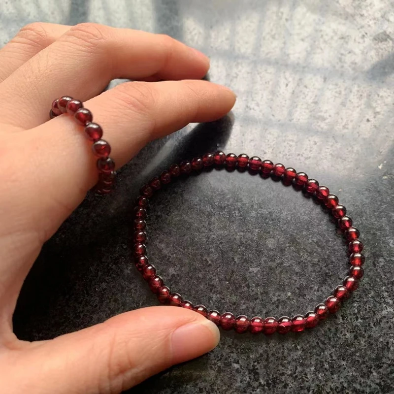 Real Garnet Stone Crystal Beads Wrist Decor Bracelet 4mm Ring Handmade 1 Piece Dropshipping