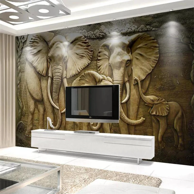 

Custom wallpaper 3d wall papers home decor photo murals papel de parede 3D gold embossed elephant обои TV background wall paper