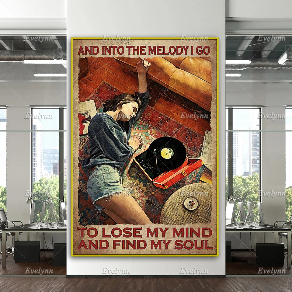 And Into The Melody I Go To Lose My Mind And Find My Soul Retro Poster,Music Girl Poster Home Decor Canvas Wall Art Prints Gift