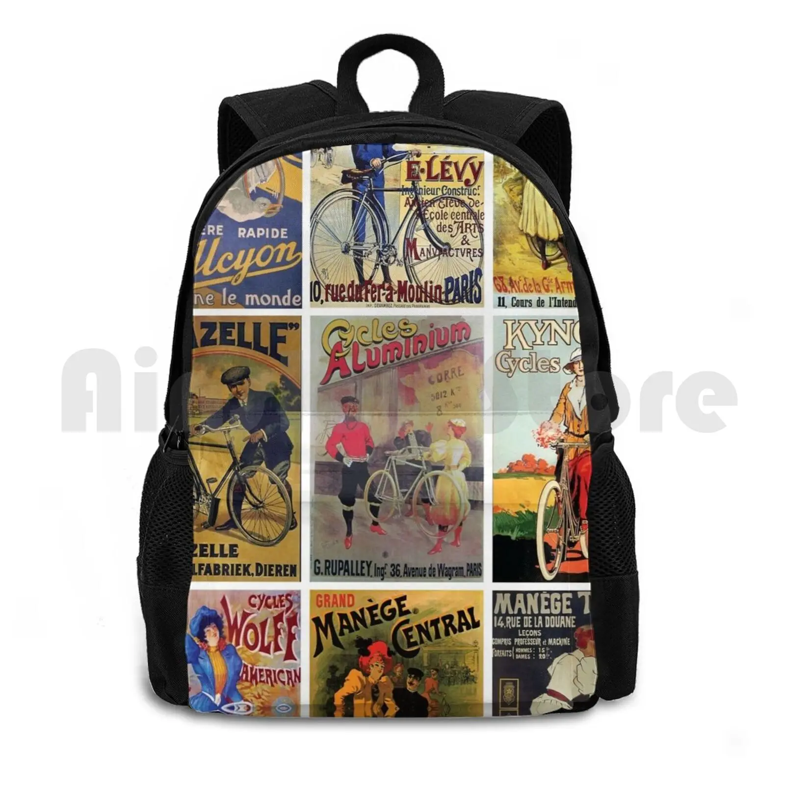 Bicycles Vintage Collage Outdoor Hiking Backpack Riding Climbing Sports Bag Vintage Bikes Bike Bicycle Old School Collage Sport