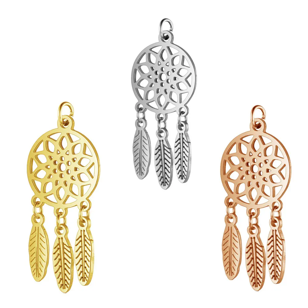 5pcs/lot Gorgeous boho dream catcher diy stainless steel charm wholesale fashion bohemia leather necklace pendant lotus charms