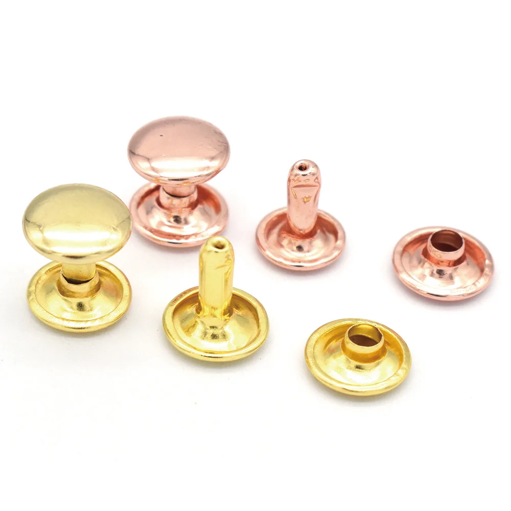 

50/100sets 10mm Rose Gold Double Cap Rivets Round Antique Button Studs Purse Bags Handbags Shoes Belts Leather Supplies