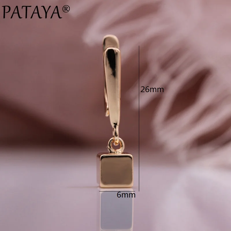 PATAYA New 585 Rose Gold Color Square Ball Long Drop Earrings Women Unique Fashion Jewelry High Quality Daily Unusual Earrings