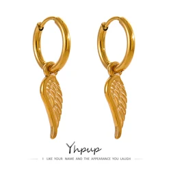 Yhpup Stainless Steel Wing Huggie Hoop Earrings Trendy Golden Women Unusual Stylish Unique Design Jewelry Gala Gift