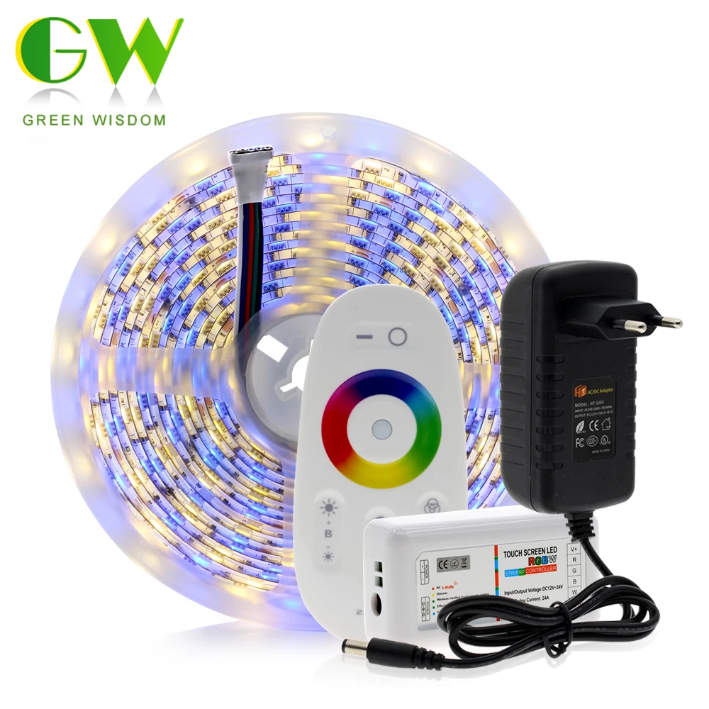 5M 5050 LED Strip DC12V RGB / RGBW / RGBWW Flexible Light Tape 300 LEDs RGB Color LED Strip Set + Remote Control + Power Adapter