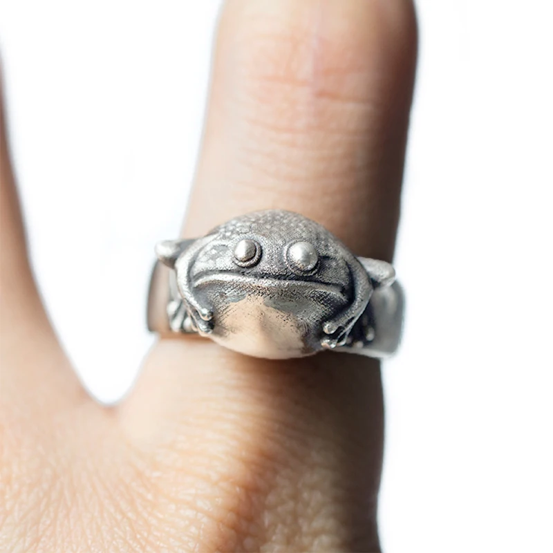 925 Silver Designer original toad frog mouth couple ring unique creative fine craft charm brand jewelry