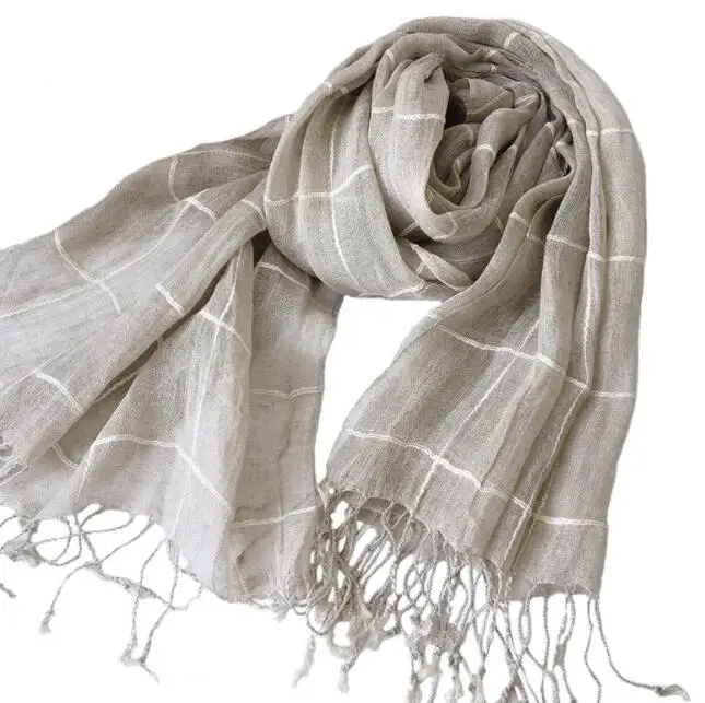 Spring And Summer New Women Pure Linen Scarf Summer Thin Breathable Striped Shawl Tassel Scarves 53x180cm