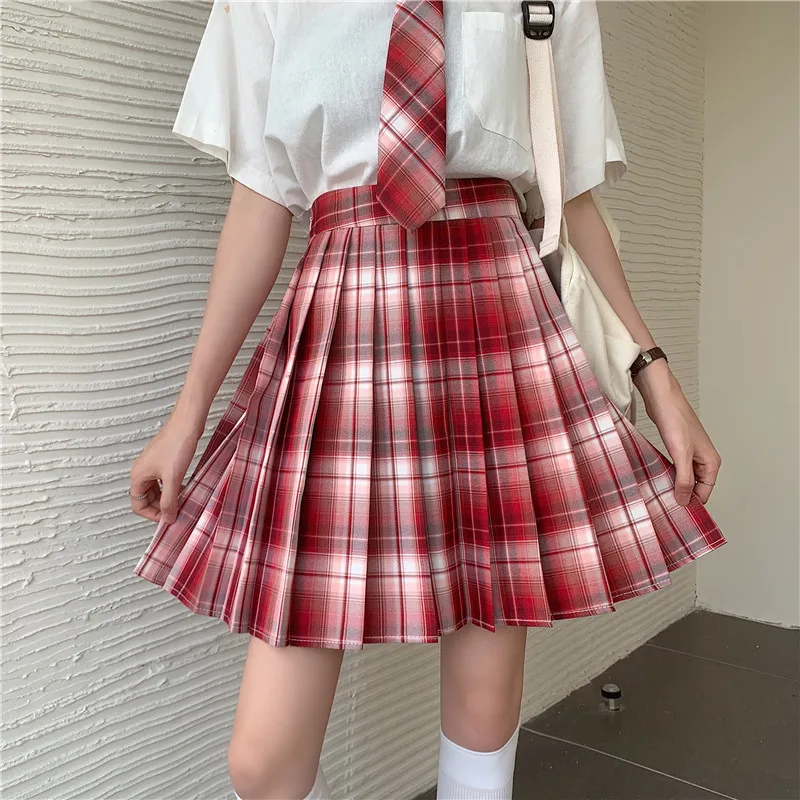 Rok Berlipat Seragam Sekolah Jk Jepang Cosplay Lolita Kawaii Perempuan Rok A Line Pendek Harajuku Mini Pinggang Tinggi Kotak-kotak Wanita