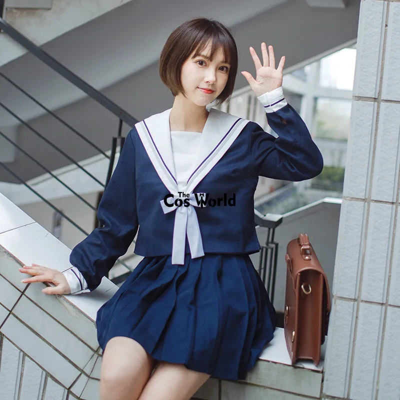 [Bai Xiang] White Navy Blue Summer Navy Sailor Suit Tops Skirts JK High School Uniform Class Uniform Students Cloth