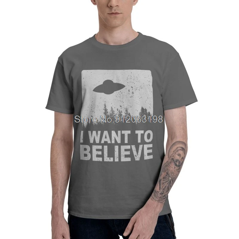 X The Files I Want To Believe T-shirt Men's Novelty T Shirt Short Sleeve  Cotton Aliens UFO Area 51 Tshirt Cool Tees Tops