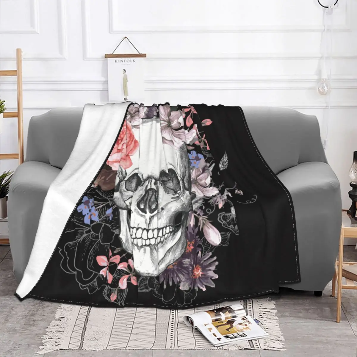 Floral Skull Vintage Wool Blankets Day of the Dead Awesome Throw Blankets for Sofa Bedding Lounge 200x150cm Bedspread