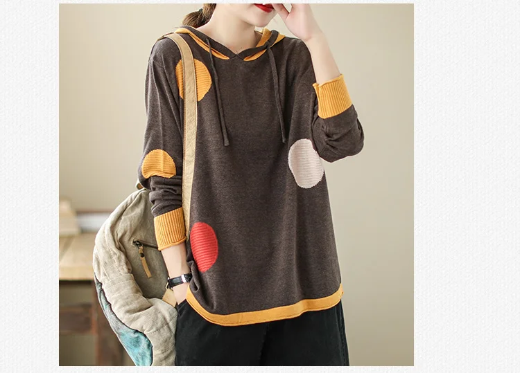 Amax luluE 2024 Winter Women Loose Patchwork Sweaters European Style Ladies Casual Hooded Design Jumpers Vintage Street Pullover