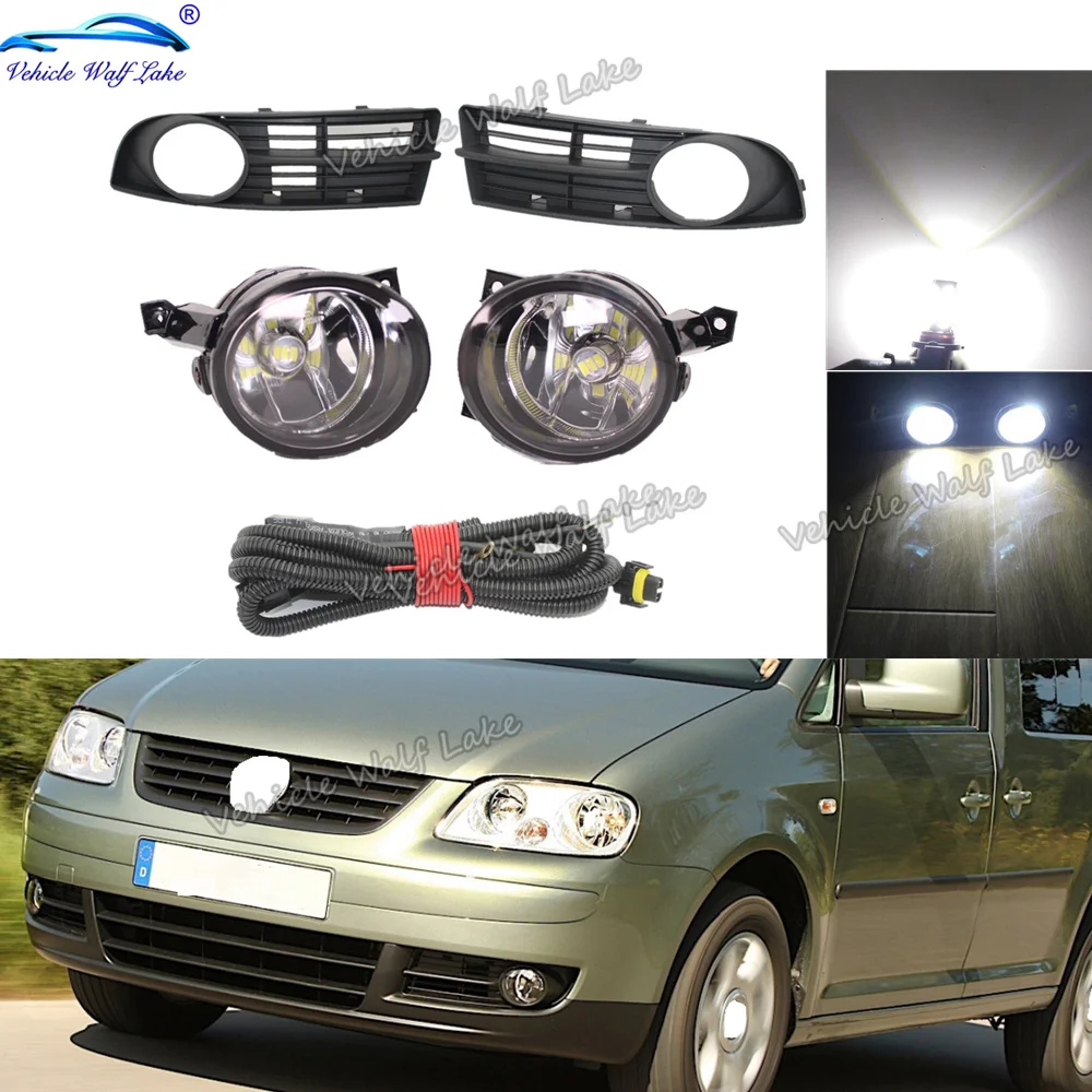 For VW Caddy 2003 2004 2005 2006 2007 2008 2009 2010 Front Bumper Fog Lamp Light  With LED Bulbs + Grille + Wire