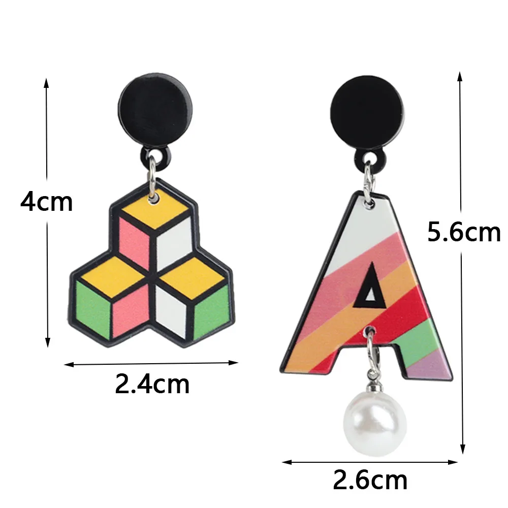 New Punk Geometric Colorful Art Painting Acrylic Drop Earring For Women Rubik Cube Pearl Tassel Dangle Earrings Fashion Jewelry