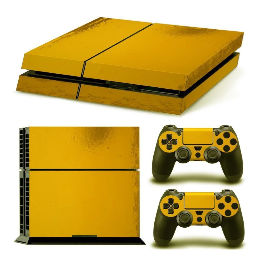 Golden Color Glossy Decal Skin Sticker for 4 Console + Controllers Accessory