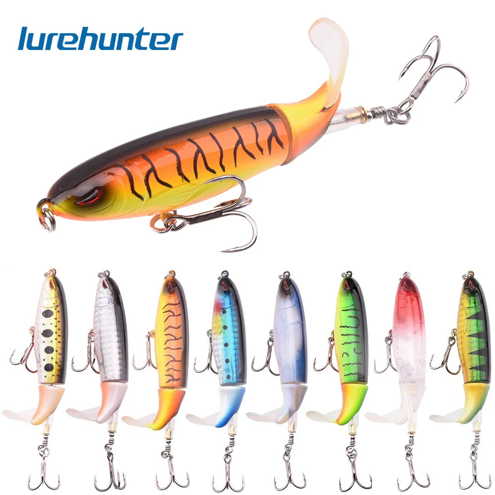 

8pcs Whopper Plopper 10cm 13g Floating Popper Fishing Lure Artificial Hard Bait Wobbler Rotating Tail Fishing Tackle 3D Eyes