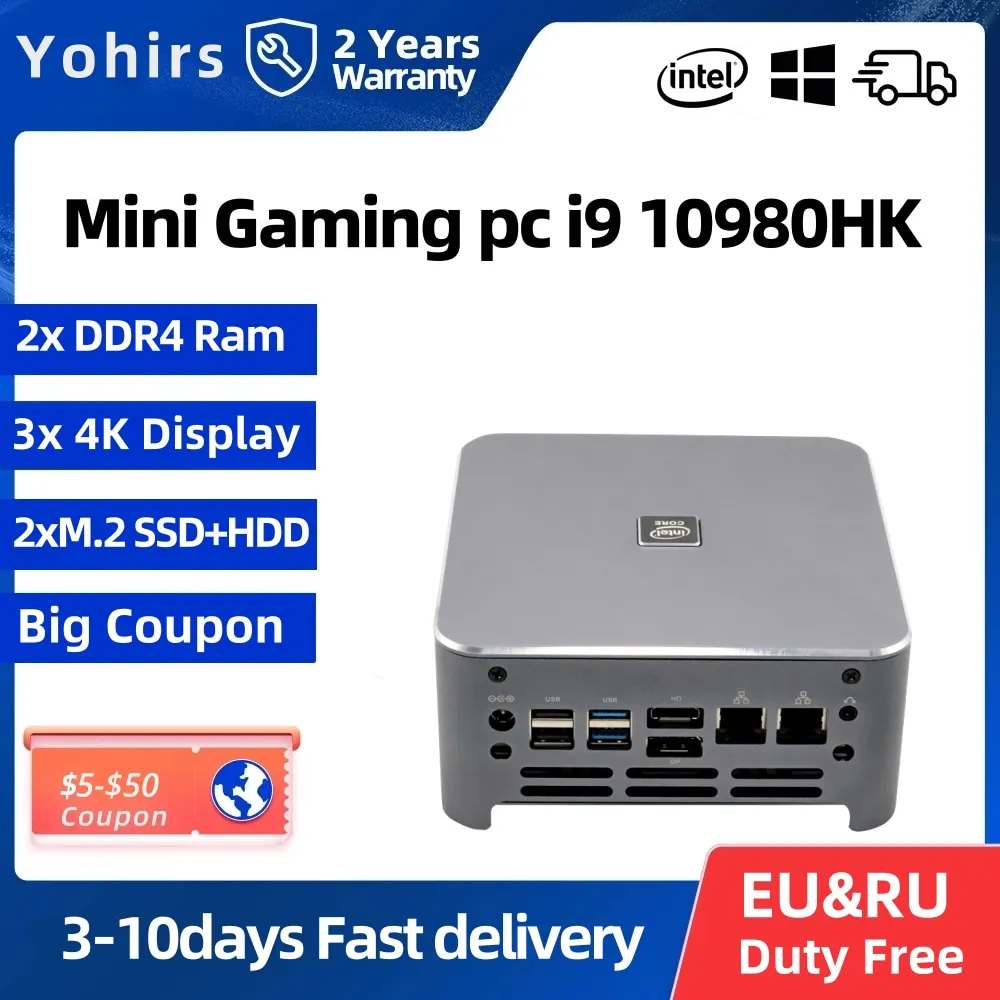 Mini PC Isabel Core i9, 10e génération, 80Ian 10880H UHD, inclinaison 2 x Gigabit Lan NVcloser jusqu'à 2 To HDMI DP 4K, prise en charge HDR Linux, ordinateur en aluminium