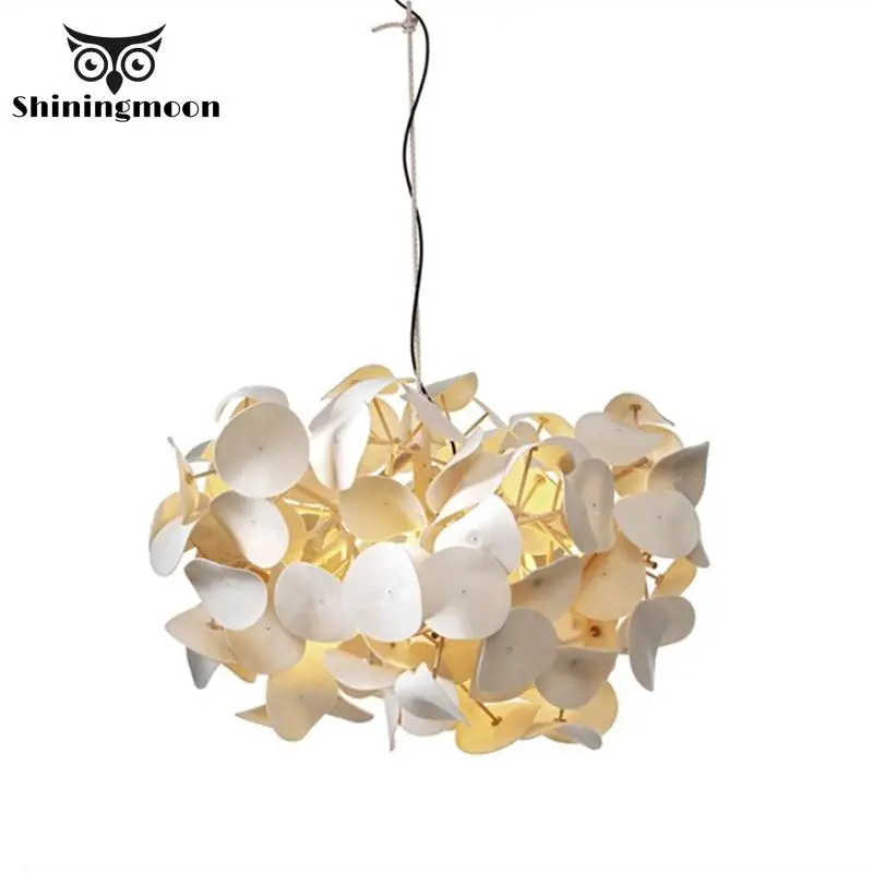 Nordic Design Fabric Flower Chandelier Modern Led Chandeliers Rustic Bamboo Pendant Lamp Hotel Restaurant Indoor Decor Luminaria