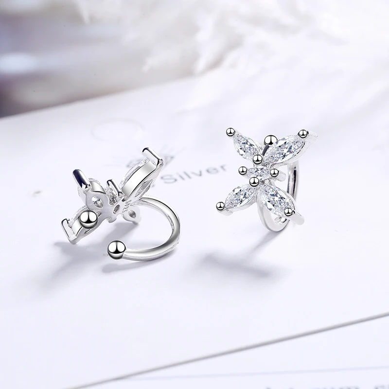 Girls' Lovely Simple Style Clip Earrings Cute Bowknot Butterfly Shiny Cubic Zircon Stud Small Cuff Earring Mini Romantic Gifts