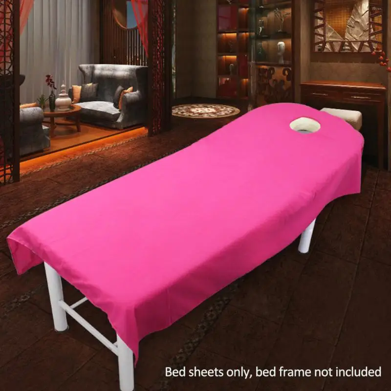 80x190/120x190cm Solid Beauty Salon Bed Sheets SPA Massage Anti-Wrinkle Soft Bedding Article Plain Table Cover with Hole