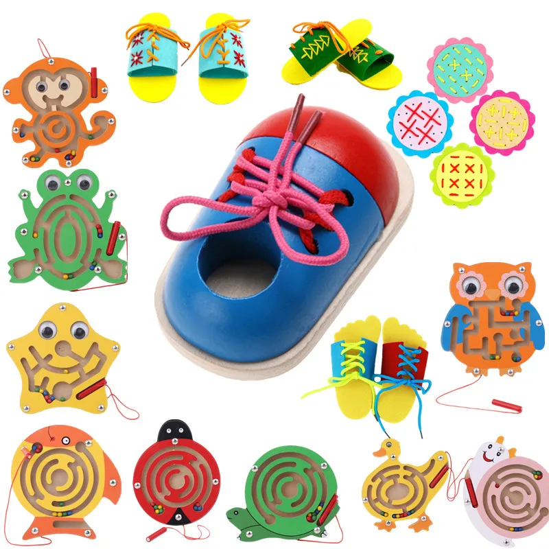 1pc Kids DIY Eva Clock Learning Education Fashion Toddler Lacing Shoes Montessori Kids Wooden Toys Children Toys