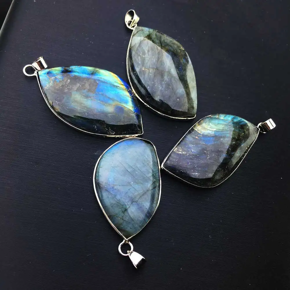 CSJ New Natural irregular crystal Labradorite Pendants Moonstone Sunstone Necklace Divination spiritual meditation Fine Jewelry