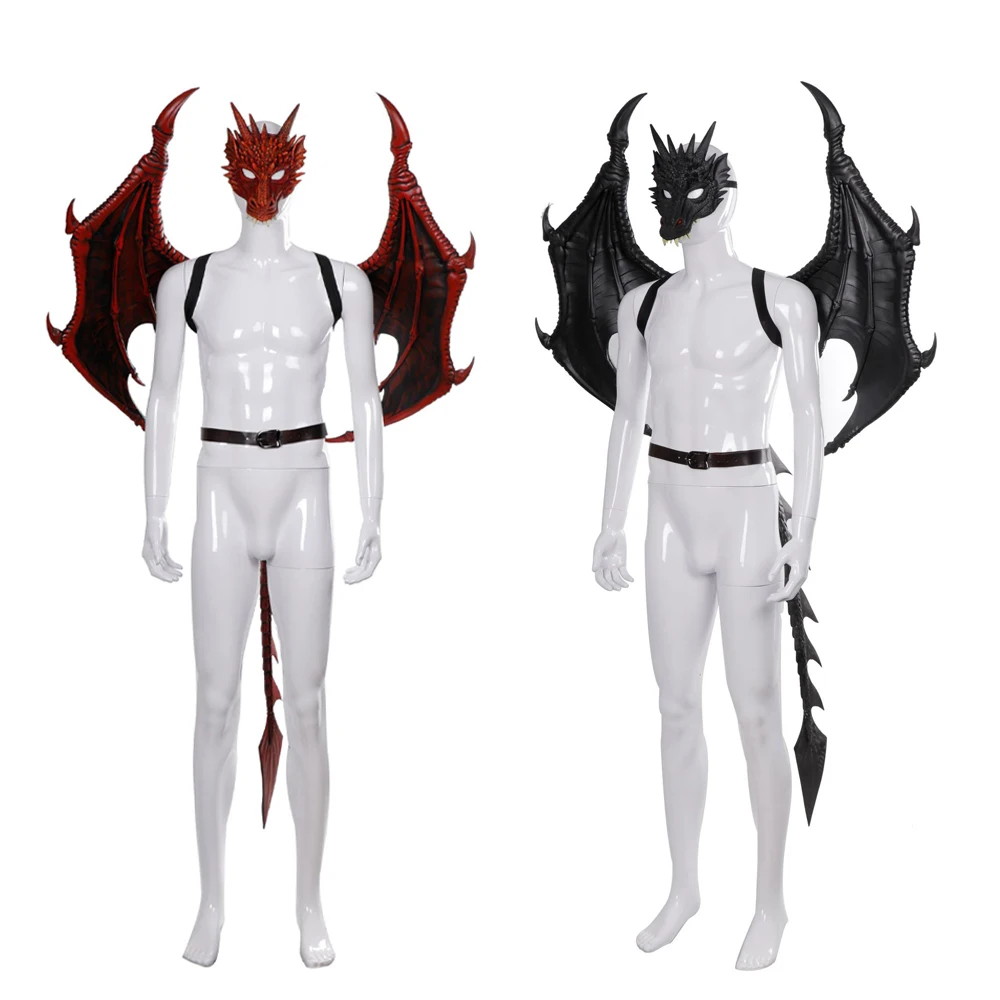 2024 New Adult Dragon Pterosaur Mask Dragon Tail Cosplay Set Halloween Game Party PU Foam Cosplay Men and Women Dragon Wing Mask