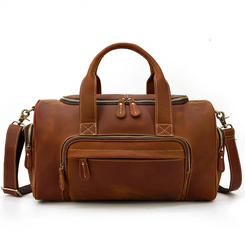 Men's Leather Travel Bag Leather Vintage Luggage Bag Out Fitness Handbag Leather Messenger Bag Shoulder Bag