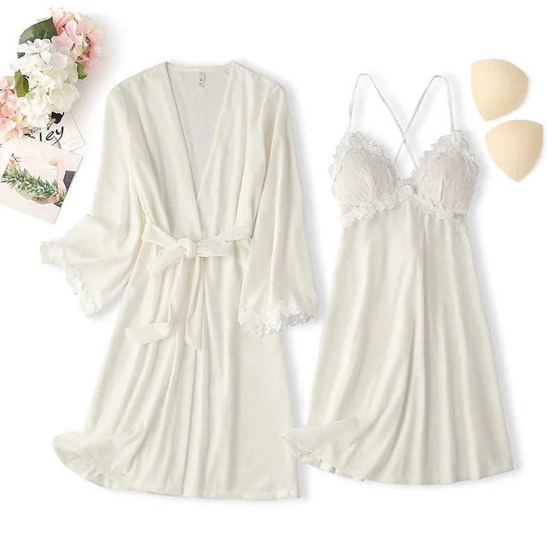 

Women Velour Kimono Robe Sets Bride Lingerie Dressing Bathrobe Gown Sleepwear Sexy Strap Top Nightgown Lace 2PCS Home Nightwear